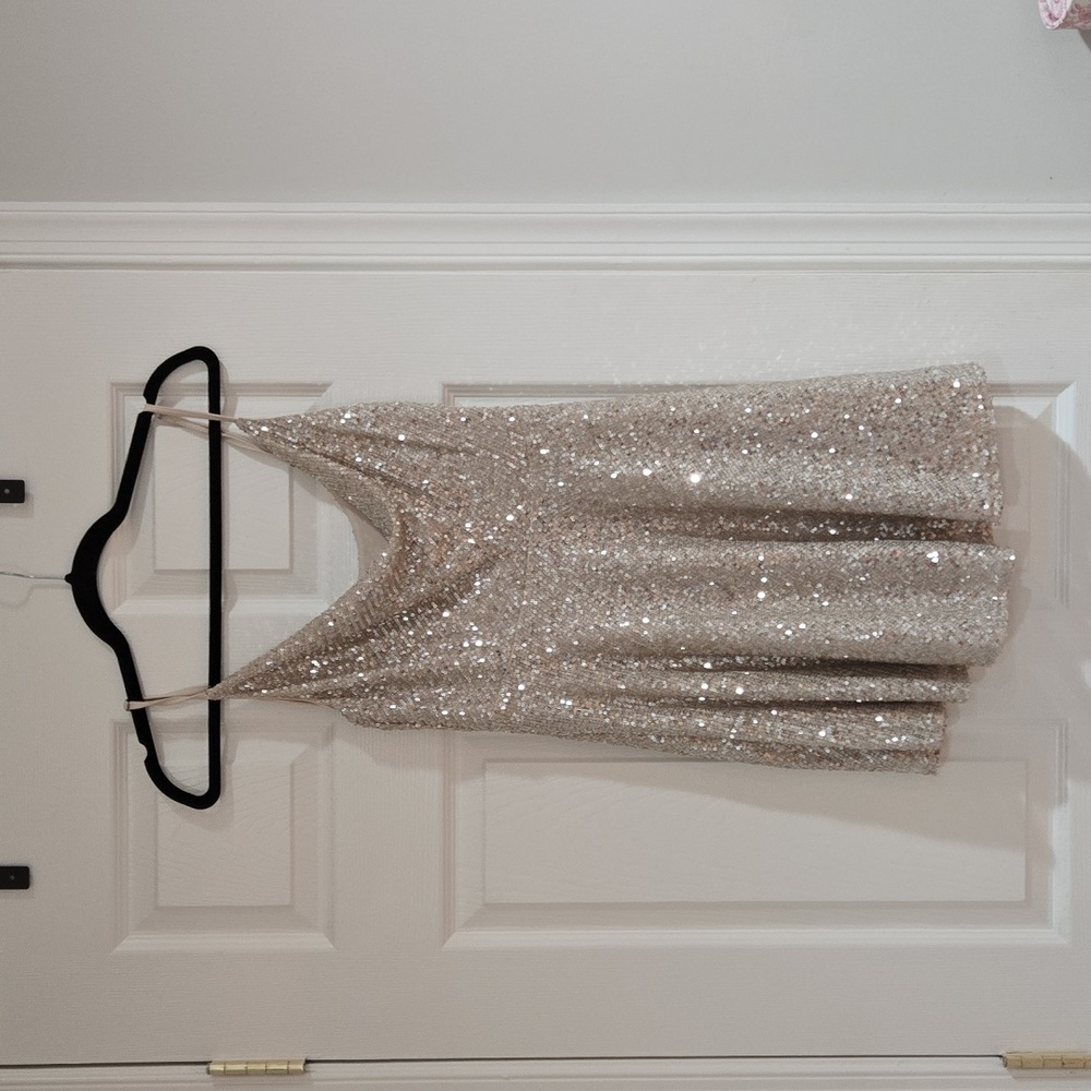 Abound Champagne Sequin Cowl Neck Mini A-line Dress